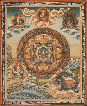 Buddhist Mandala Surrounded By Other Bodhisattvas | Wall Hanging Yoga Meditation Canvas Art